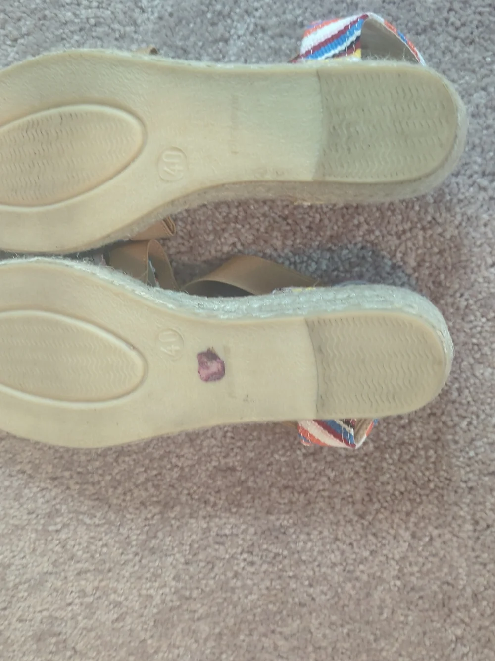 Striped Canvas Espadrille Wedges with Tan Cross Straps